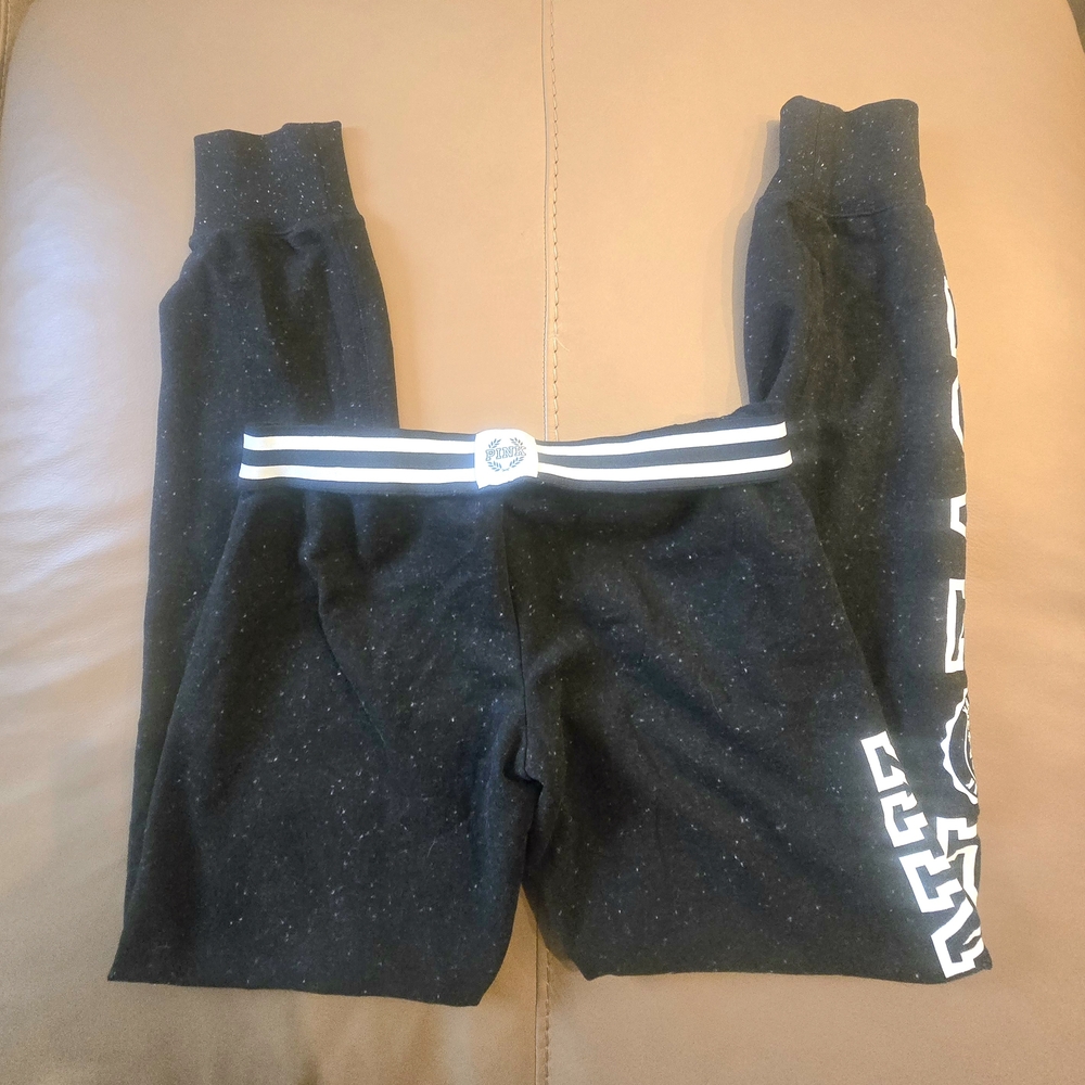 PINK Victoria's Secret Black Joggers with White Accents - Picture 4 of 9